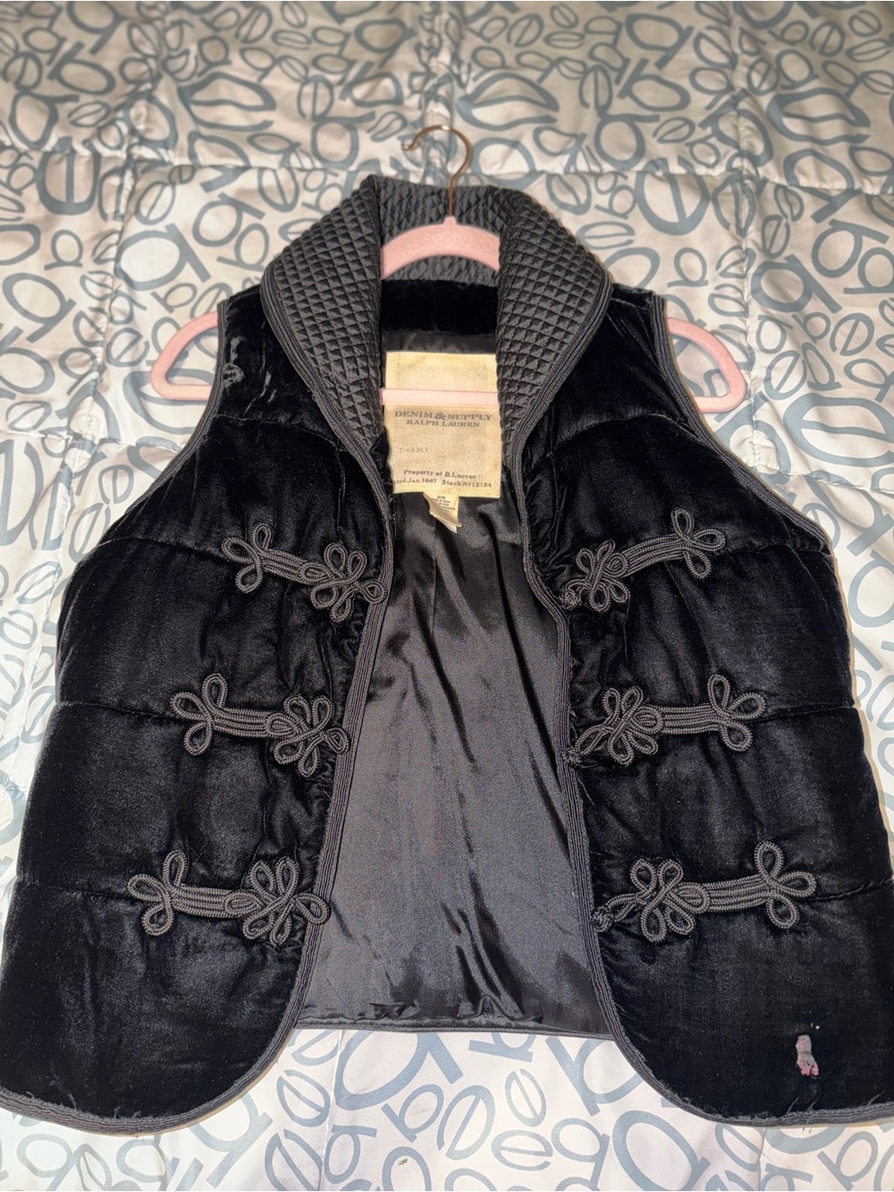 Denim & Supply Ralph Lauren Black Velvet Quilted-Collar Vest